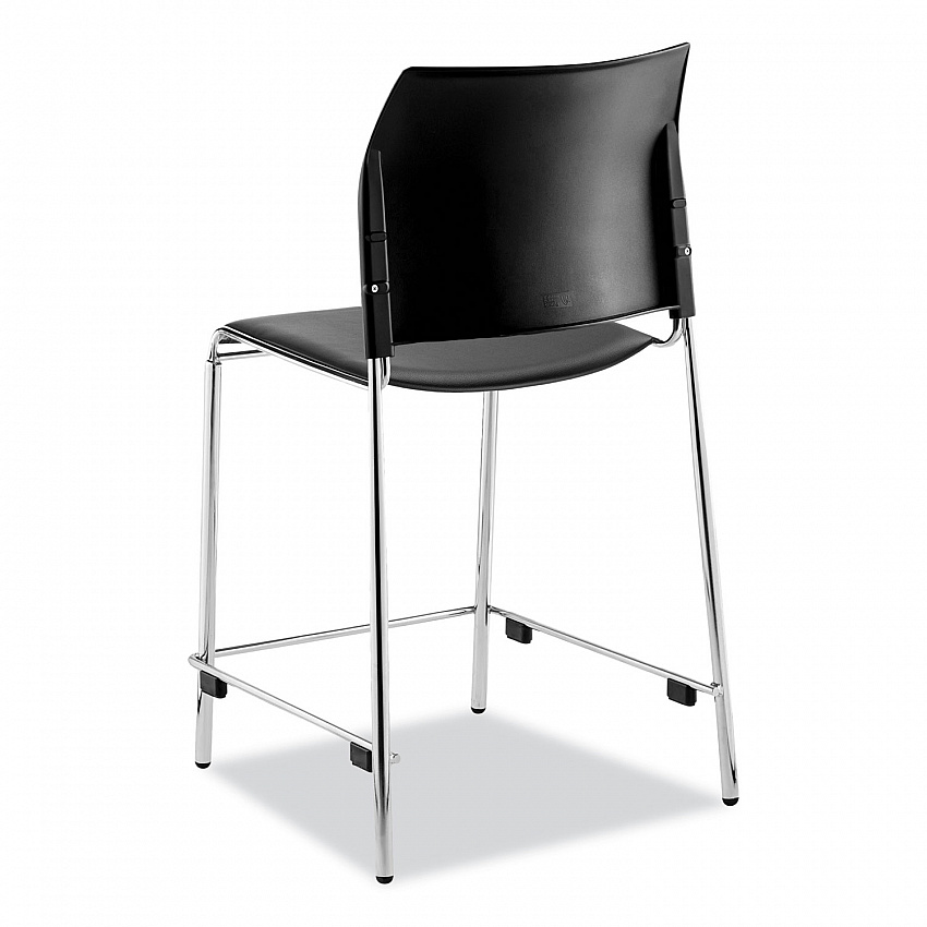 Cafetorium Counter Height Stool, Padded, Supports Up to 300 lb, 24" Seat Height, Black Seat, Black Back, Chrome Base (8710C1110)