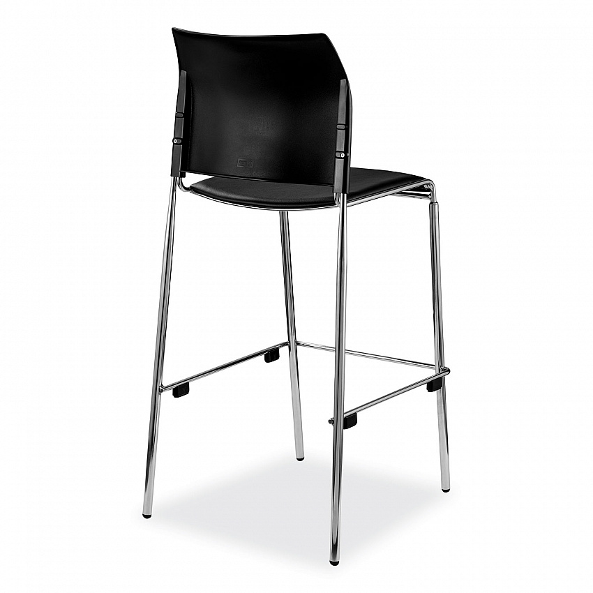 Cafetorium Bar Height Stool, Padded Seat/Back, Supports Up to 500 lb, 31" Seat Height, Black Seat, Black Back,Chrome Base (8710B1110)