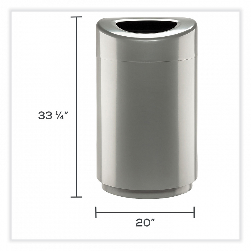 Open Top Round Waste Receptacle, 30 gal, Steel, Silver (9920SL)
