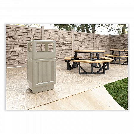Canmeleon Recessed Panel Receptacles, Side-Open, 38 gal, Polyethylene, Tan (9476TN)