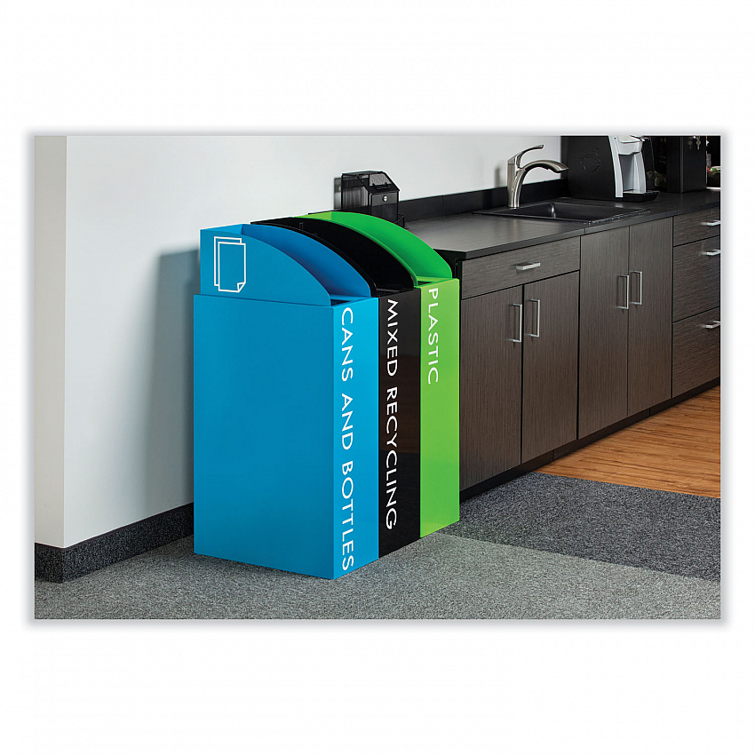 Mixx Recycling Center Rectangular Receptacle, 29 gal, Steel, Blue (9448BU)