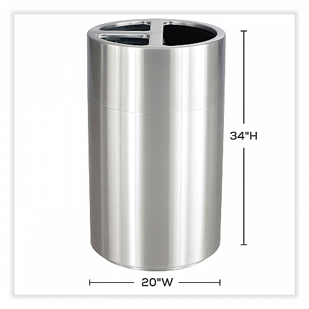 Triple Recycling Receptacle, 40 gal, Steel, Brushed Aluminum (9941SS)