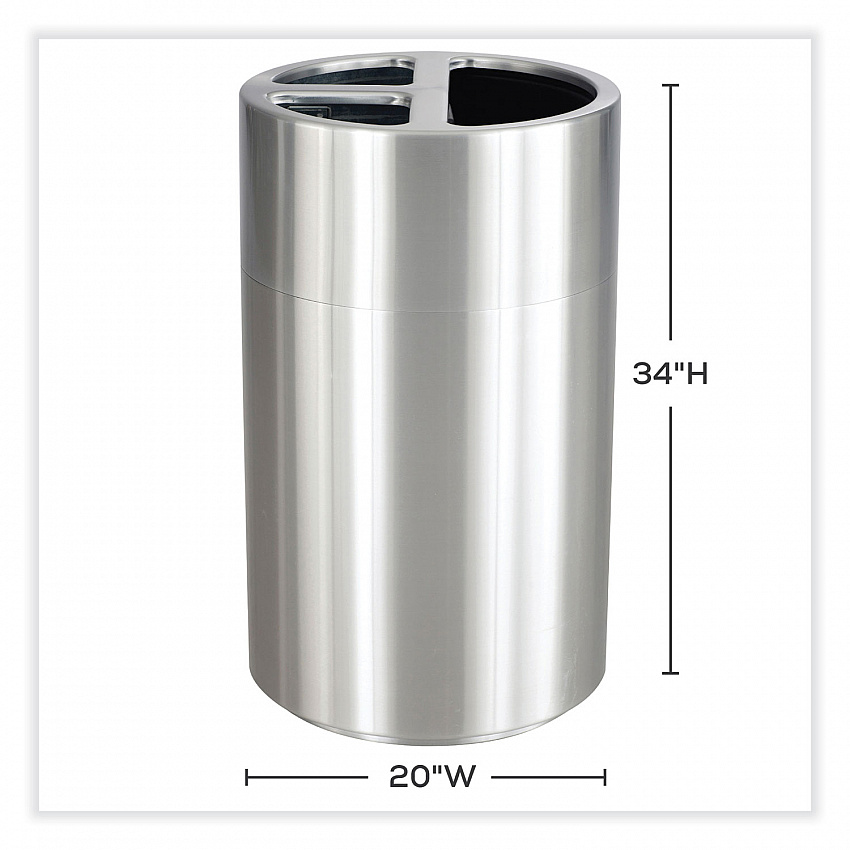 Triple Recycling Receptacle, 40 gal, Steel, Brushed Aluminum (9941SS)