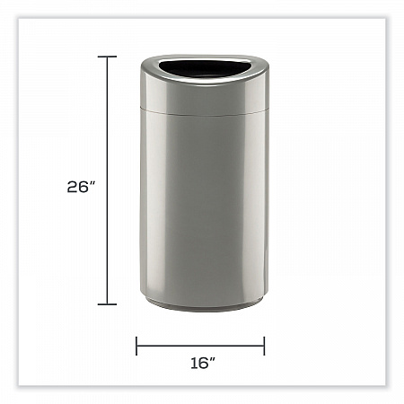 Open Top Oval Waste Receptacle, 14 gal, Steel, Silver (9921SL)