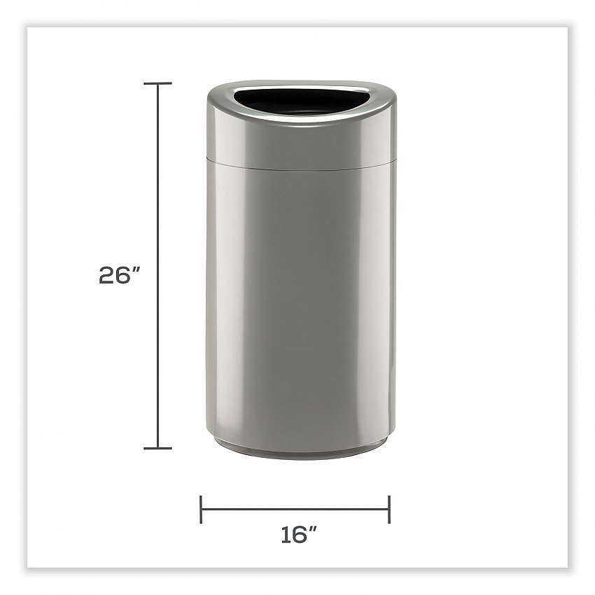 Open Top Oval Waste Receptacle, 14 gal, Steel, Silver (9921SL)
