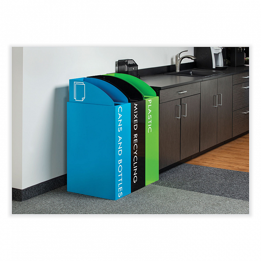 Mixx Recycling Center Rectangular Receptacle, 29 gal, Steel, Green (9448GN)