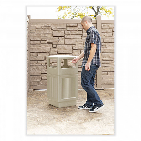 Canmeleon Recessed Panel Receptacles, Side-Open, 38 gal, Polyethylene, Tan (9476TN)