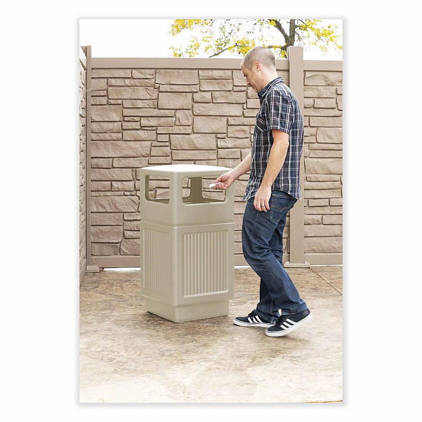 Canmeleon Recessed Panel Receptacles, Side-Open, 38 gal, Polyethylene, Tan (9476TN)