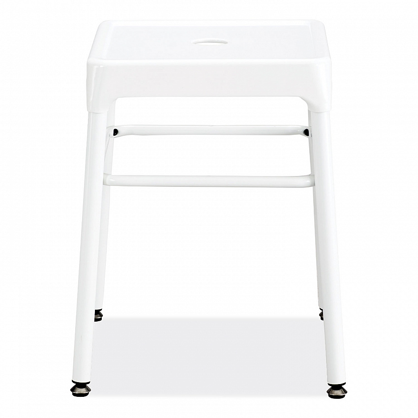 Steel GuestBistro Stool, Backless, Supports Up to 250 lb, 18" Seat Height, White Seat, White Base (6604WH)