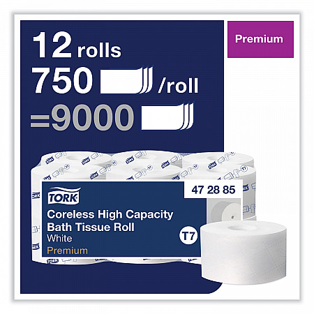 Coreless High Capacity Bath Tissue, 2-Ply, White, 750 Sheets/Roll, 12 Rolls/Carton (472885)