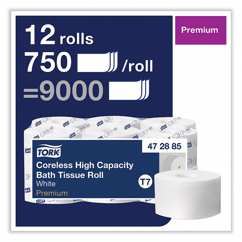 Coreless High Capacity Bath Tissue, 2-Ply, White, 750 Sheets/Roll, 12 Rolls/Carton (472885)
