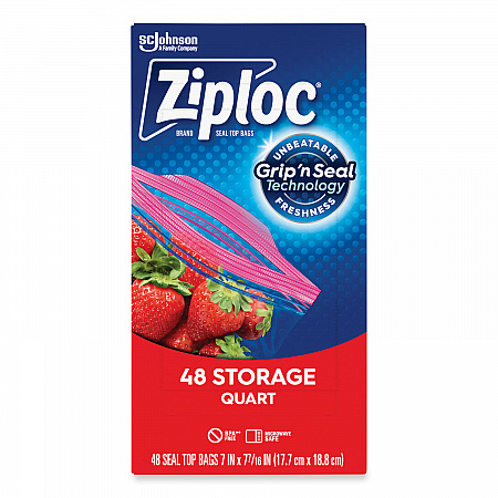 Double Zipper Storage Bags, Triple System Seal, Quart, 9.63