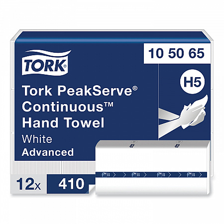 PeakServe Continuous Hand Towel, 1-Ply, 7.91 x 8.85, White, 410 Wipes/Pack, 12 Packs/Carton (105065)