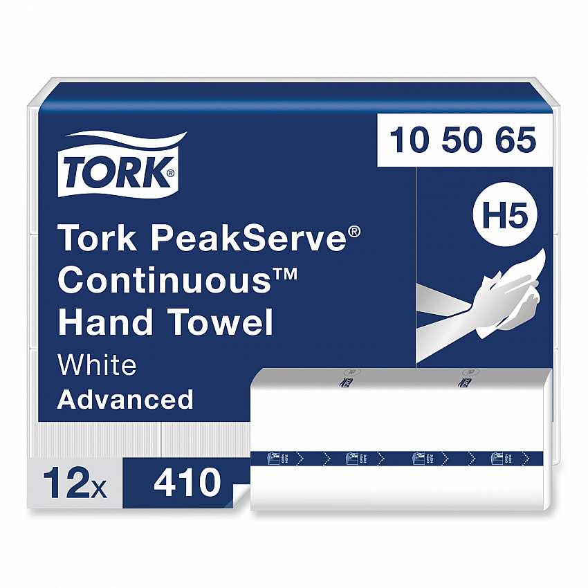 PeakServe Continuous Hand Towel, 1-Ply, 7.91 x 8.85, White, 410 Wipes/Pack, 12 Packs/Carton (105065)