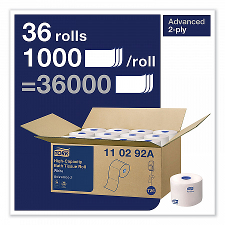 Advanced High Capacity Bath Tissue, Septic Safe, 2-Ply, White, 1,000 Sheets/Roll, 36 Rolls/Carton (110292A)
