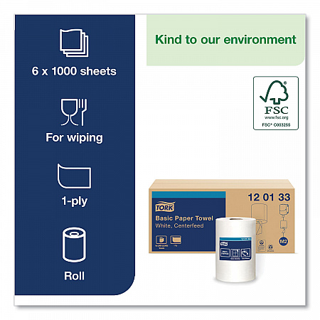 Advanced Centerfeed Hand Towel, 1-Ply, 8.25 x 11.8, White, 1,000/Roll, 6/Carton (120133)