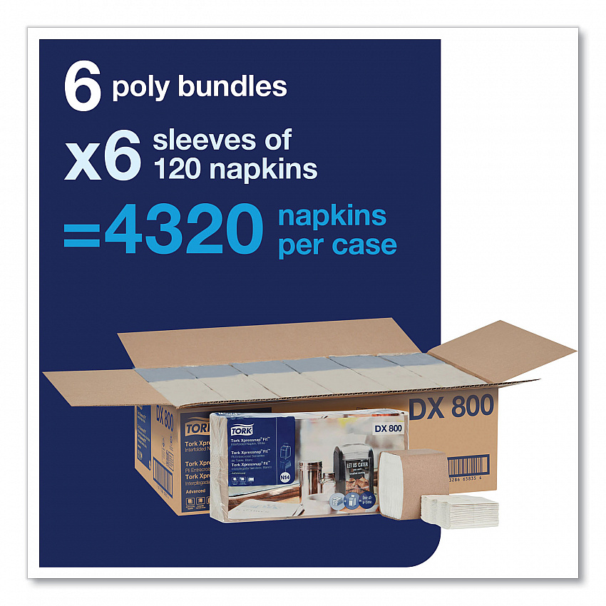 Xpressnap Fit Interfold Dispenser Napkins, 2-Ply, 6.5 x 8.39, White, 120/Pack, 36 Packs/Carton (DX800)