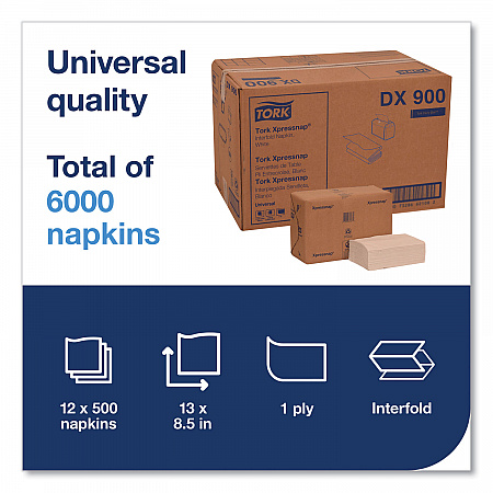 Xpressnap Interfold Dispenser Napkins, 1-Ply, Bag-Pack, 13 x 8.5, White, 6,000/Carton (DX900)