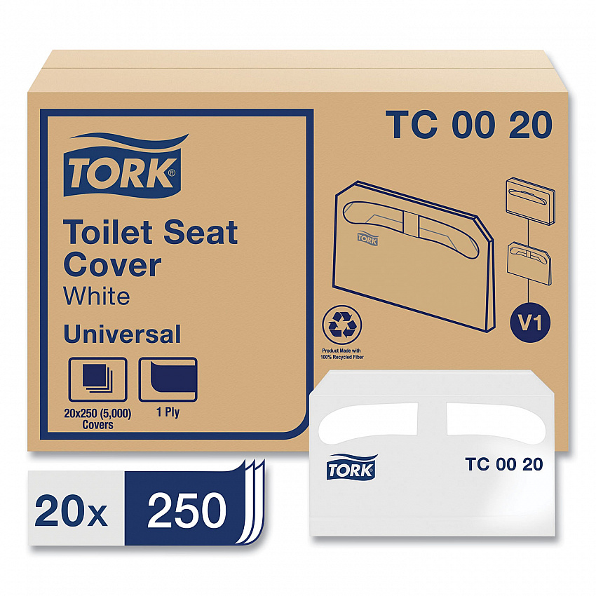 Toilet Seat Cover, Half-Fold, 14.5 x 17, White, 250/Pack, 20 Packs/Carton (TC0020)