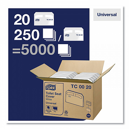 Toilet Seat Cover, Half-Fold, 14.5 x 17, White, 250/Pack, 20 Packs/Carton (TC0020)