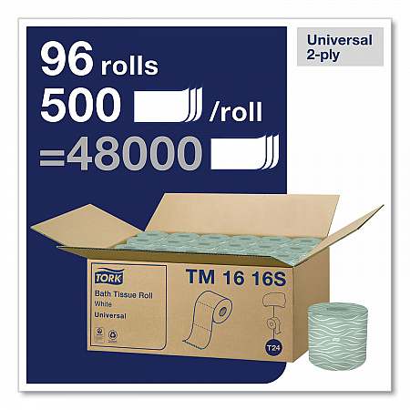 Universal Bath Tissue, Septic Safe, 2-Ply, White, 500 Sheets/Roll, 96 Rolls/Carton (TM1616S)