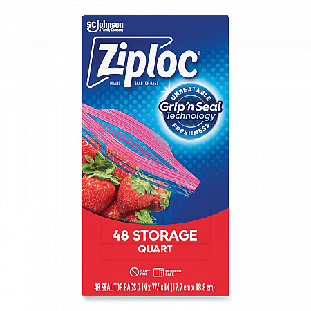Double Zipper Storage Bags, Triple System Seal, Quart, 9.63