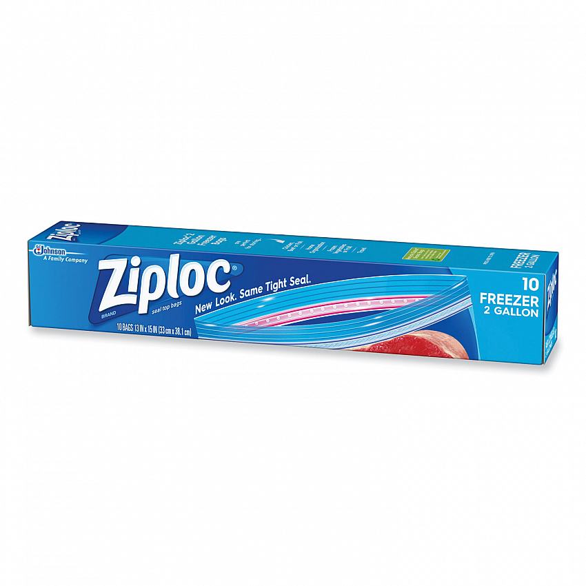 Zipper Freezer Bags, 2 gal, 13" x 15", Clear, 10/Box (314446)
