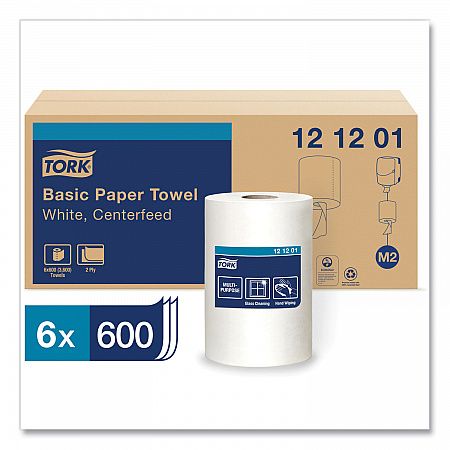 Advanced Centerfeed Hand Towel, 2-Ply, 9 x 11.8, White, 600/Roll, 6/Carton (121201)
