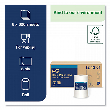 Advanced Centerfeed Hand Towel, 2-Ply, 9 x 11.8, White, 600/Roll, 6/Carton (121201)