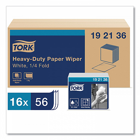 Heavy-Duty Paper Wiper 1/4 Fold, 1-Ply, 12.5 x 13, White, 56/Pack, 16 Packs/Carton (192136)