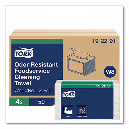 Small Pack Foodservice Cloth, 1-Ply, 11.75 x 14.75, Unscented, White/Red Stripe, 50/Poly Pack, 4 Packs/Carton (192291)