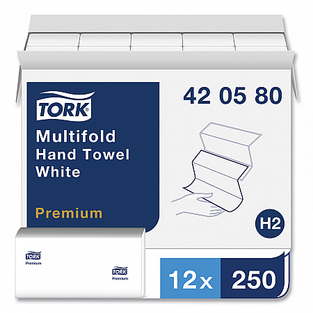 Premium Multifold Towel, 1-Ply, 9 x 9.5, White, 250/Pack, 12 Packs/Carton (420580)
