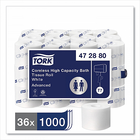 Advanced High Capacity Bath Tissue, Coreless, Septic Safe, 2-Ply, White, 1,000 Sheets/Roll, 36 Rolls/Carton (472880)