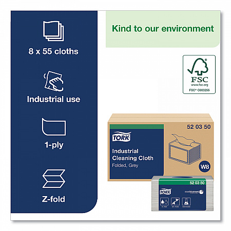 Industrial Cleaning Cloths, 1-Ply, 12.6 x 15.16, Gray, 55/Pack, 8 Packs/Carton (520350)
