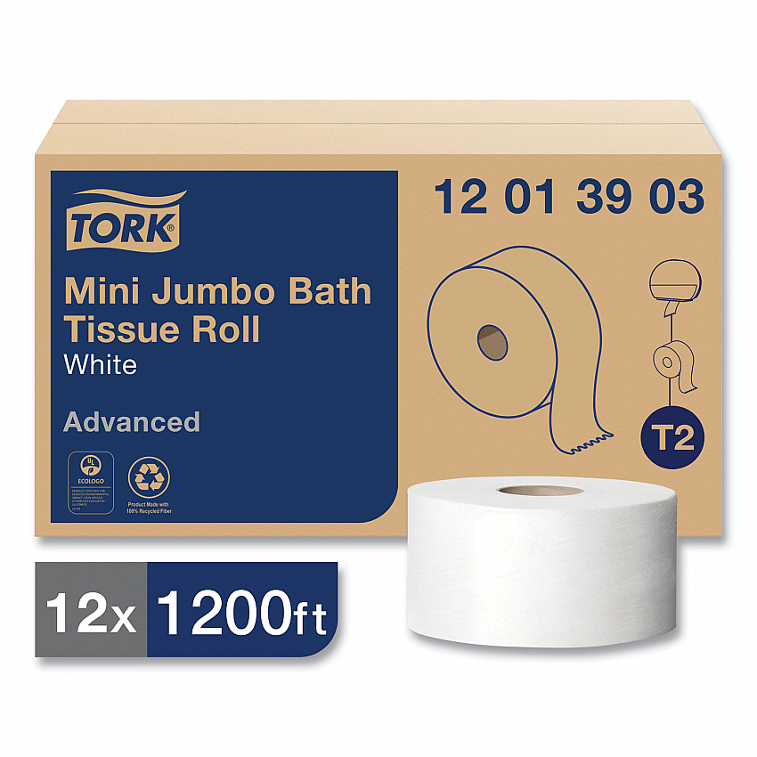 Advanced Jumbo Bath Tissue, Septic Safe, 1-Ply, 3.48" x 1,200 ft, White, 12 Rolls/Carton (12013903)
