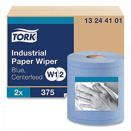 Industrial Paper Wiper, 4-Ply, 11 x 15.75, Unscented, Blue, 375 Wipes/Roll, 2 Rolls/Carton (13244101)