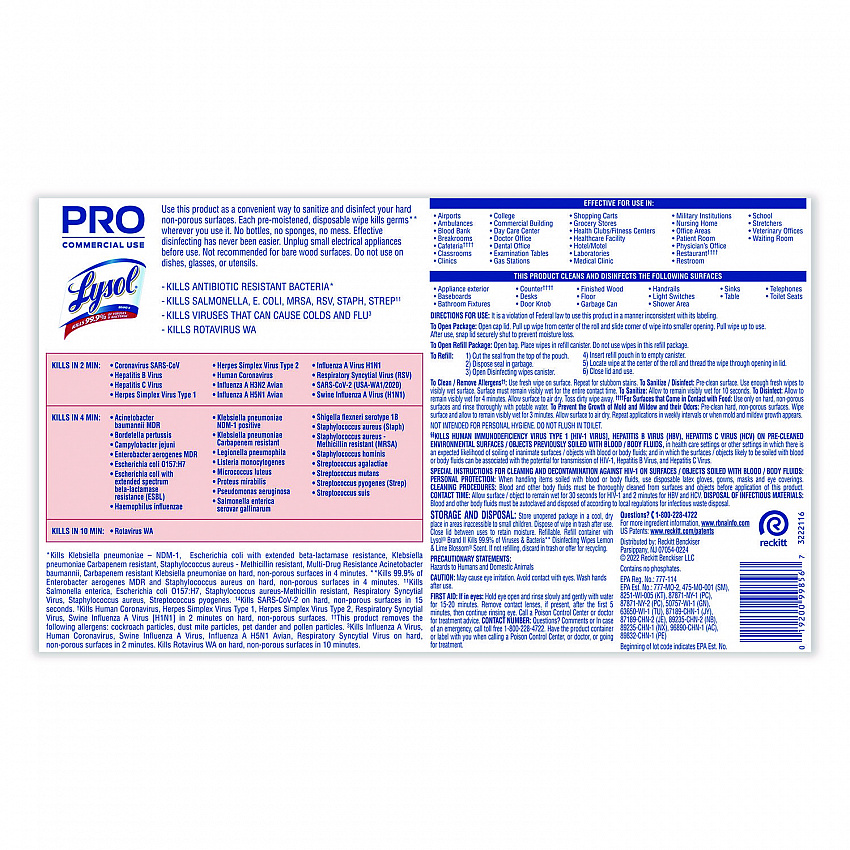 Professional Disinfecting Wipe Bucket, 1-Ply, 6 x 8, Lemon and Lime Blossom, White, 800 Wipes/Bucket, 2 Buckets/Carton (99856CT)