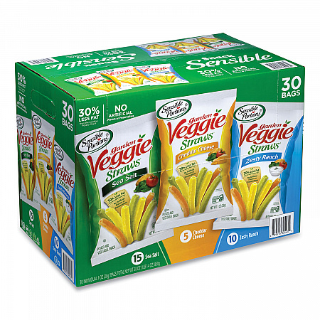 Veggie Straws, Cheddar Cheese/Sea Salt/Zesty Ranch, 1 oz Bag, 30 Bags/Carton (22000413)