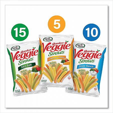 Veggie Straws, Cheddar Cheese/Sea Salt/Zesty Ranch, 1 oz Bag, 30 Bags/Carton (22000413)