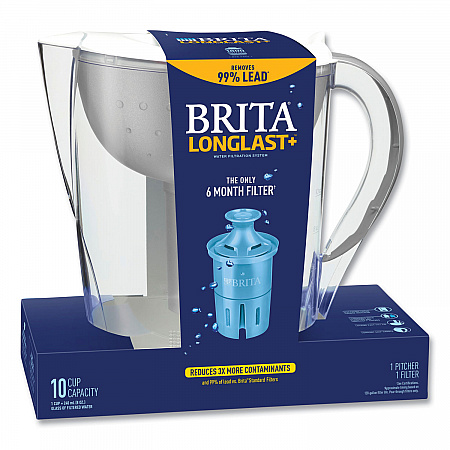Pacifica Pitcher with Longlast+ Filter, 10 Cups, White/Clear (36515)