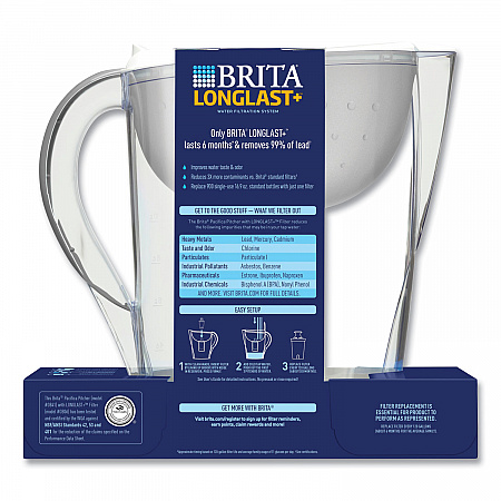 Pacifica Pitcher with Longlast+ Filter, 10 Cups, White/Clear (36515)