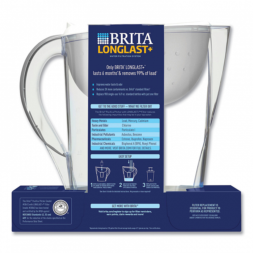 Pacifica Pitcher with Longlast+ Filter, 10 Cups, White/Clear (36515)