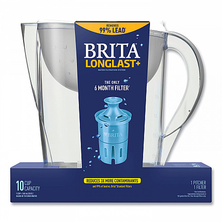 Pacifica Pitcher with Longlast+ Filter, 10 Cups, White/Clear (36515)