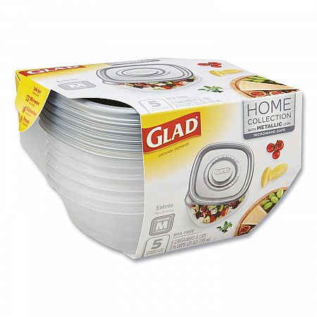 Home Collection Food Storage Containers With Lids, Medium Square, 25 Oz, Clear/metallic, Plastic, 5/pack (XZA60795)