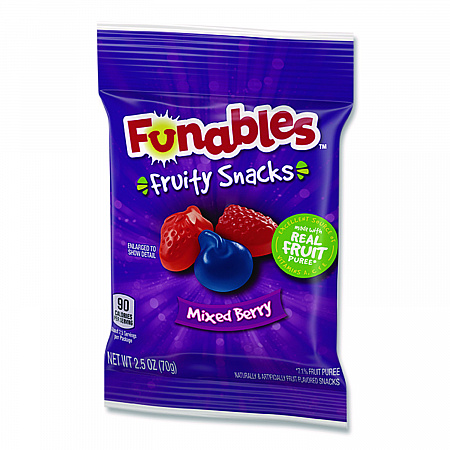 Funables Fruity Snacks, Mixed Berry, 2.5 oz Bag, 48/Carton (05475)