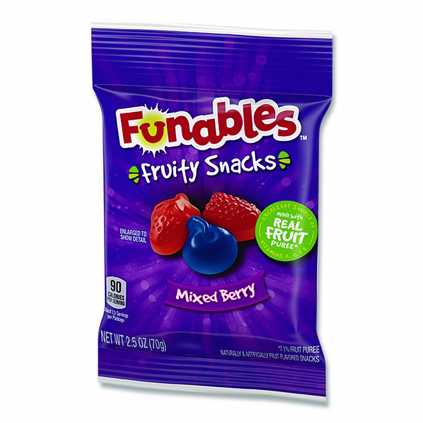 Funables Fruity Snacks, Mixed Berry, 2.5 oz Bag, 48/Carton (05475)
