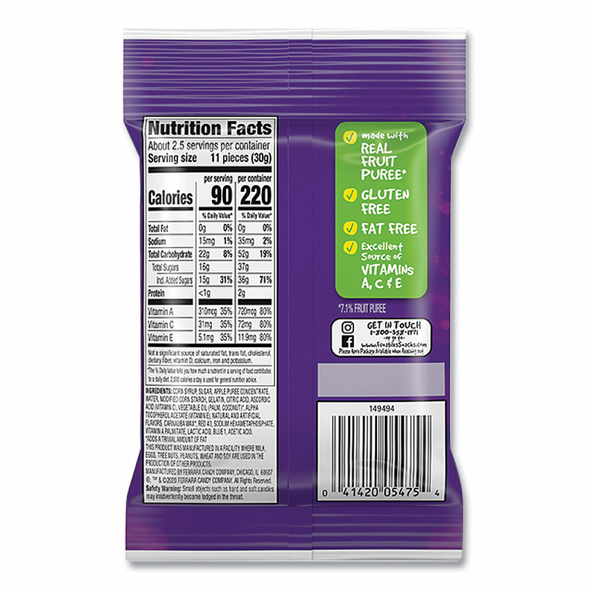 Funables Fruity Snacks, Mixed Berry, 2.5 oz Bag, 48/Carton (05475)
