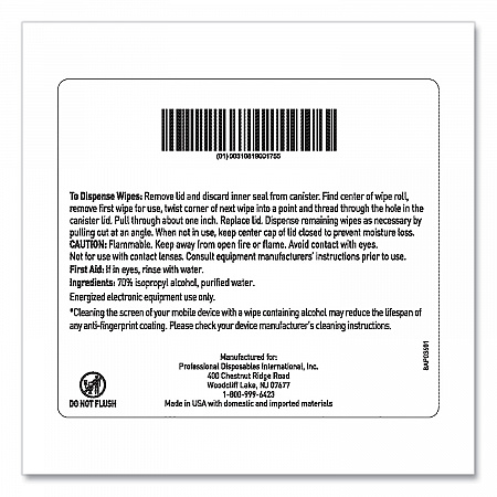 PDI Easy Screen Cleaning Wipes, 1-Ply, 9 x 6, Unscented, White, 70/Pack (P03672)