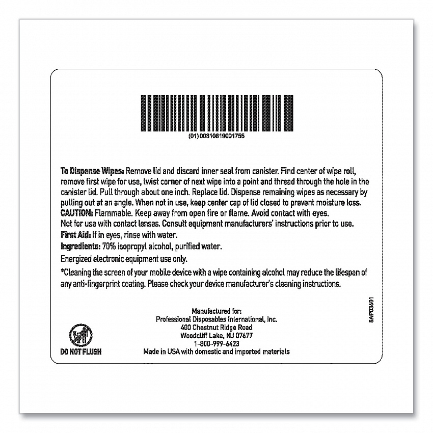 PDI Easy Screen Cleaning Wipes, 1-Ply, 9 x 6, Unscented, White, 70/Pack (P03672)