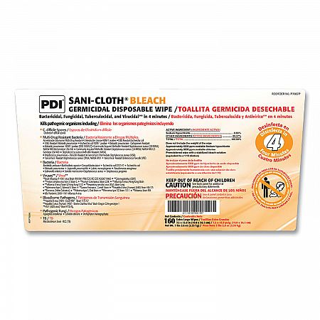 Sani-Cloth Bleach Germicidal Disposable Wipes, 1-Ply, 7.5 x 15, Unscented, White, 160/Pail, 2 Pails/Carton (P7007P)
